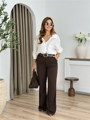 Kahve Bağlamalı Bol Paça Pantolon 7215