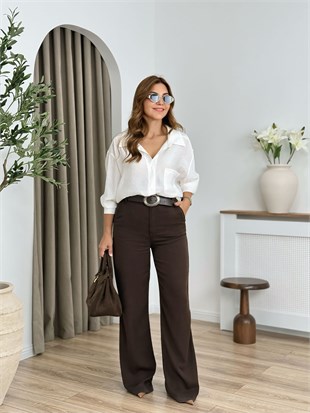 Kahve Bağlamalı Bol Paça Pantolon 7215