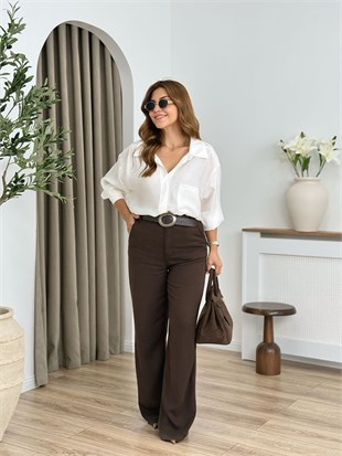 Kahve Bağlamalı Bol Paça Pantolon 7215