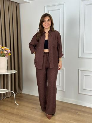 Kahve Beli Lastikli Taşlı Takım 26141