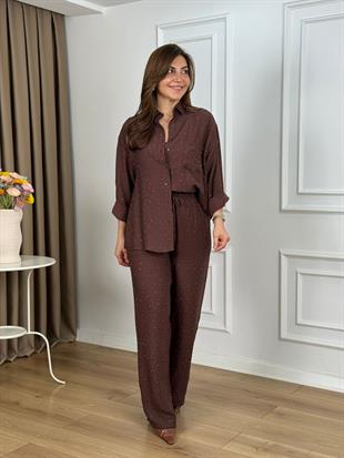 Kahve Beli Lastikli Taşlı Takım 26141