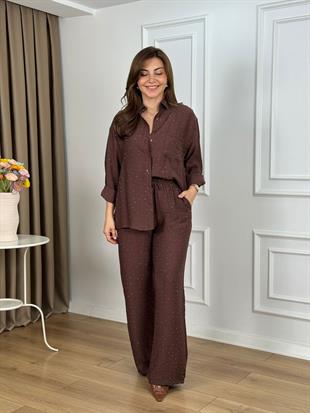 Kahve Beli Lastikli Taşlı Takım 26141