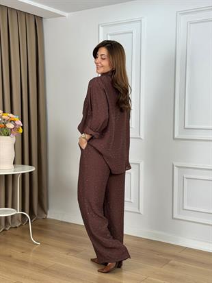 Kahve Beli Lastikli Taşlı Takım 26141