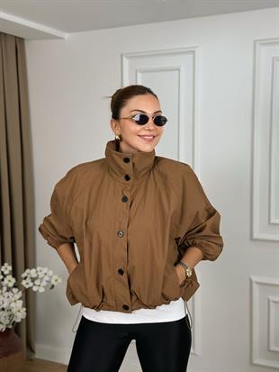 Kahve Dik Yaka Fermuarlı Rüzgarlık 30721