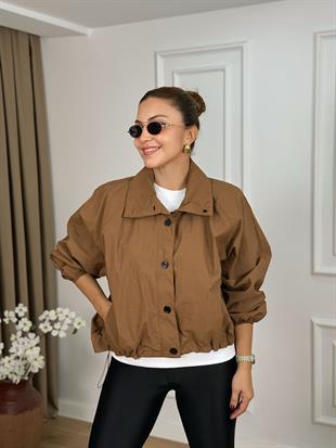 Kahve Dik Yaka Fermuarlı Rüzgarlık 30721