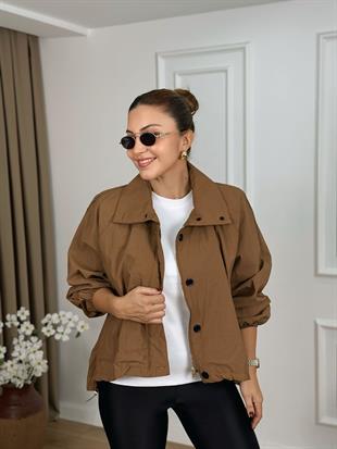 Kahve Dik Yaka Fermuarlı Rüzgarlık 30721