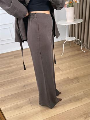 Kahve Düğmeli Kemerli Astarsız Ceket Pantolon Takım 9280