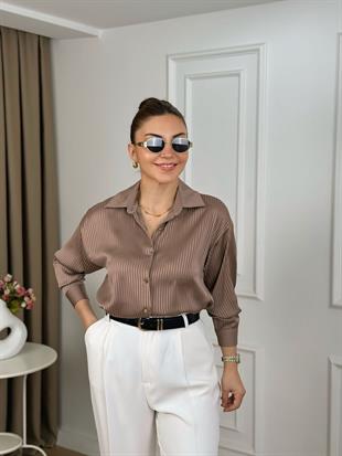 Kahve Düğmeli Nisbet Kumaş Gömlek 251329
