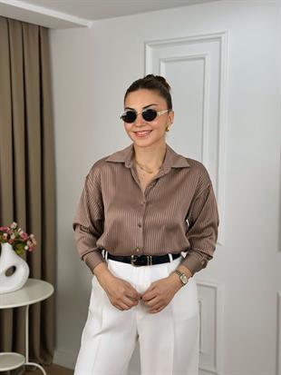 Kahve Düğmeli Nisbet Kumaş Gömlek 251329