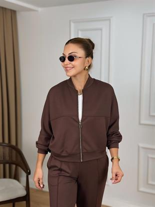 Kahve Fermuarlı Modal Kumaş Takım 261110