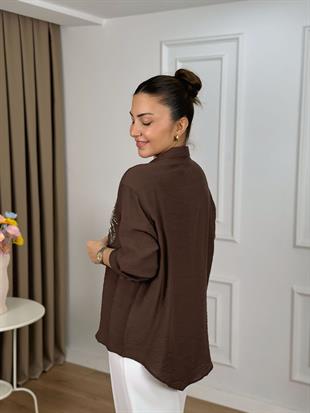 Kahve Fiyonk Nakışlı Gömlek 261405