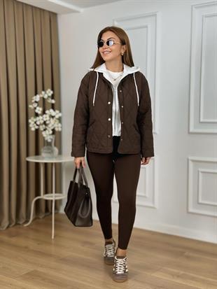 Kahve Kapişon Garni Detaylı Kapitone Mont 5841