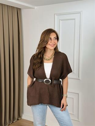 Kahve Örgülü Triko Panço 2388