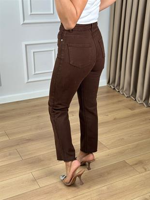 Kahve Paçası Kesik Orjinal Fit Mom Jean 3356