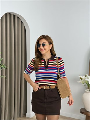 Kahve Polo Yaka Düğmeli Triko 5562