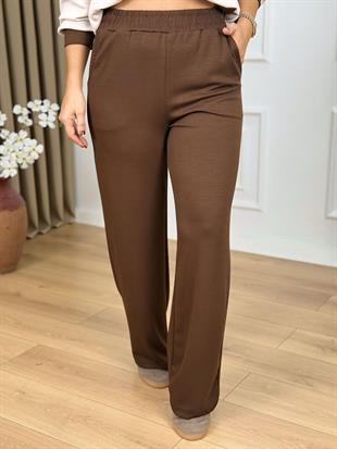 Kahve V Yaka Gold Düğmeli Modal Kumaş Hırka Takım 2304