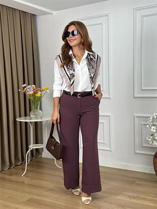 Kahve Yüksek Bel Double Paça Pantolon 6412