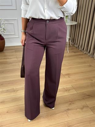 Kahve Yüksek Bel Düğmeli Palazzo Pantolon 6406