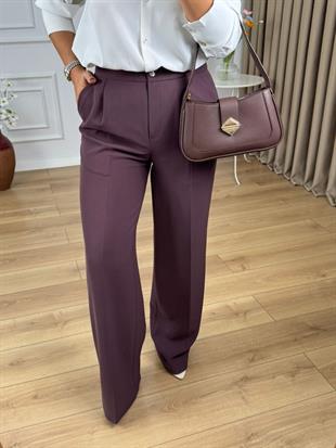 Kahve Yüksek Bel Düğmeli Palazzo Pantolon 6406