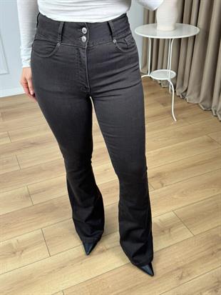 Kahve Yüksek Bel Likralı Pensli Geniş Kemerli Jean Pantolon 7151