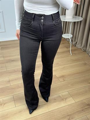 Kahve Yüksek Bel Likralı Pensli Geniş Kemerli Jean Pantolon 7151
