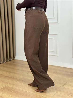 Kahve Yüksek Bel Lyocell Organik Kumaş Palazzo Pantolon 26415