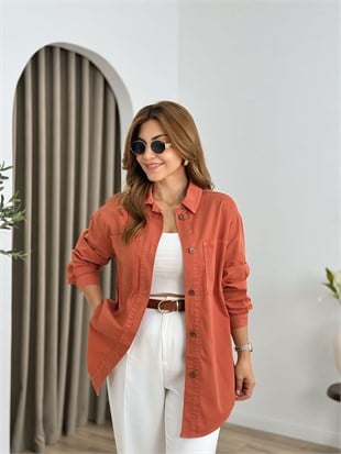 Kiremit Düğmeli Oversize Gömlek 6082