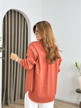 Kiremit Düğmeli Oversize Gömlek 6082
