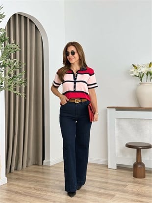 Kırmızı Polo Yaka Düğmeli Triko 5469