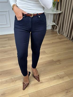 Koyu Lacivert Yüksek Bel Dar Paça Kot Pantolon 819