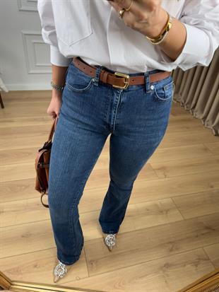 Koyu Mavi Yüksek Bel Likralı İspanyol Paça Jean 867