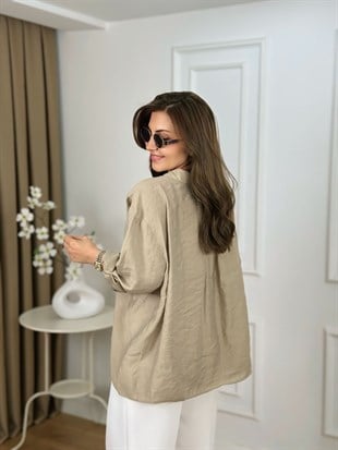 Küf Yeşili Düşük Omuzlu Oversize Gömlek 4612