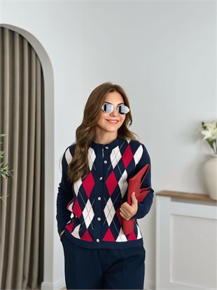Lacivert Baklava Desenli Premıum Kalite Triko Hırka 26400