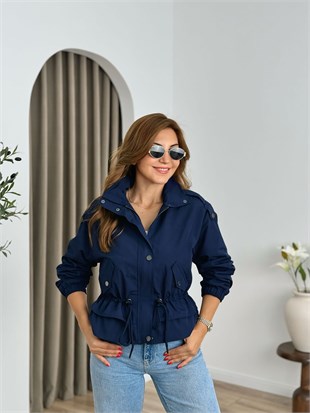 Lacivert Beli Büzgülü Trenchcoat 6346