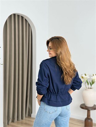 Lacivert Beli Büzgülü Trenchcoat 6346