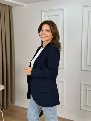 Lacivert Çift Yırtmaçlı Astarlı Ceket 6336