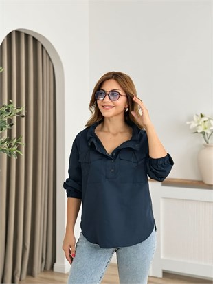 Lacivert Dik Yaka Çıtçıtlı Gömlek 6320