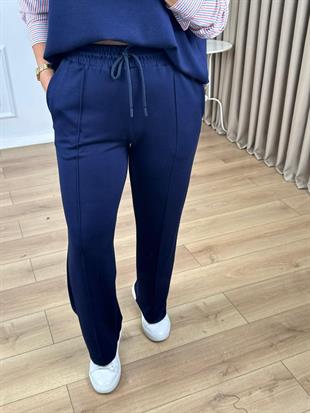 Lacivert-Mavi V Yaka Gömlek Detaylı Çizgili Modal Kumaş Eşofman Takımı 5486