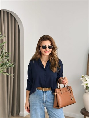 Lacivert Polo Yaka Düğmeli Merserize Triko 5490