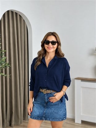 Lacivert Polo Yaka Düğmeli Merserize Triko 5490