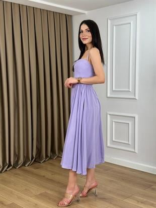 Lila Ayarlanabilir Askılı Arkası Fermuarlı Elbise 3022