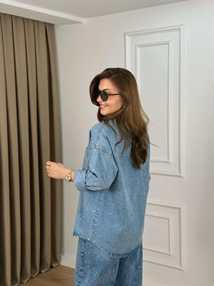 Mavi Düğmeli Taşlı Ceket 4889