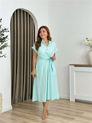 Mint Yeşili  Yandan Bağlamalı Cupra Elbise 262649