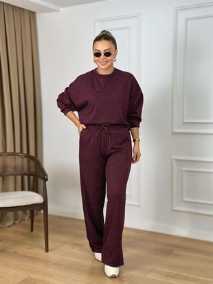 Mürdüm Bisiklet Yaka Taşlı Modal Kumaş Takım 26116