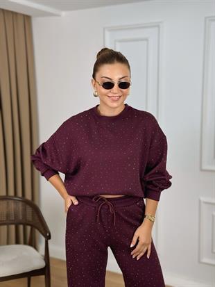 Mürdüm Bisiklet Yaka Taşlı Modal Kumaş Takım 26116