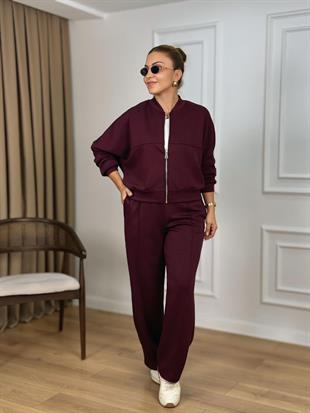 Mürdüm Fermuarlı Modal Kumaş Takım 261110