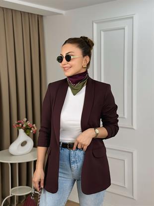 Mürdüm Kolu Büzgülü Astarlı Blazer Ceket 3102
