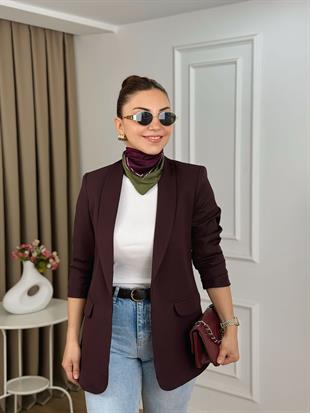 Mürdüm Kolu Büzgülü Astarlı Blazer Ceket 3102