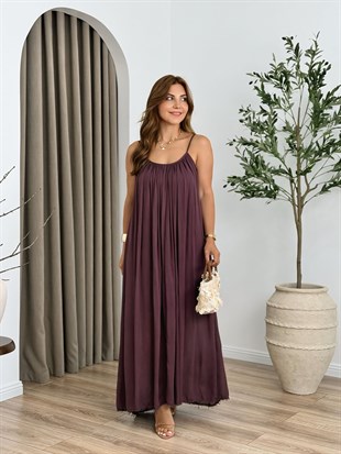Mürdüm Premium Seri%100 Pamuk Maxi Salaş Elbise 3173