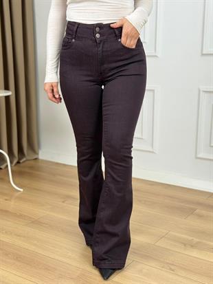 Mürdüm Yüksek Bel Likralı Pensli Geniş Kemerli Jean Pantolon 7151